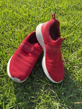 Skechers Kids Red Slip-On Sneakers with White Soles